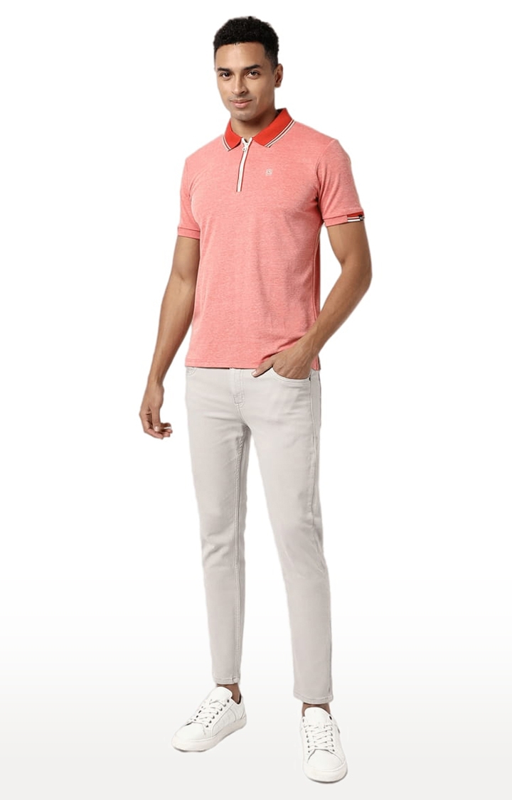 Men's Orange Cotton Solid Polo T-Shirt