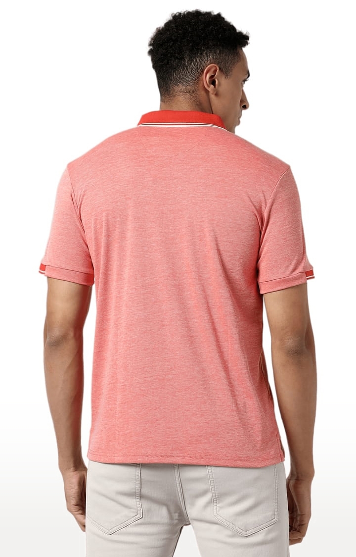 Men's Orange Cotton Solid Polo T-Shirt