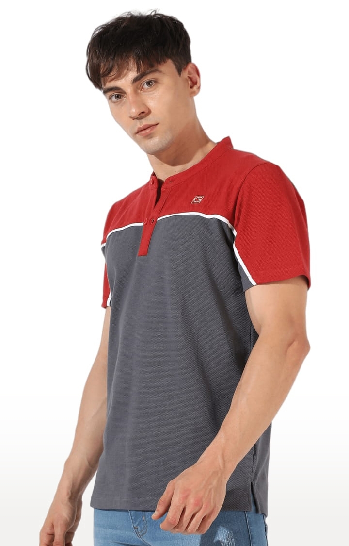 Men's Red and Grey Cotton Colourblock Regular T-Shirt