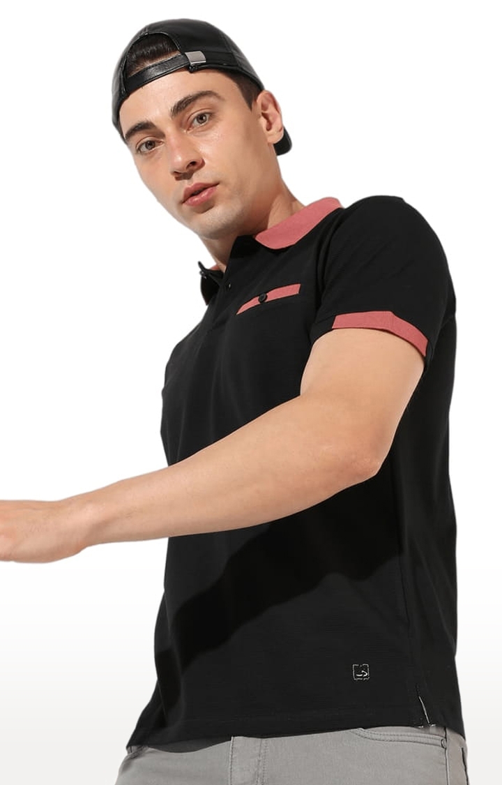 CAMPUS SUTRA | Men's Black Cotton Solid Polo T-Shirt 2