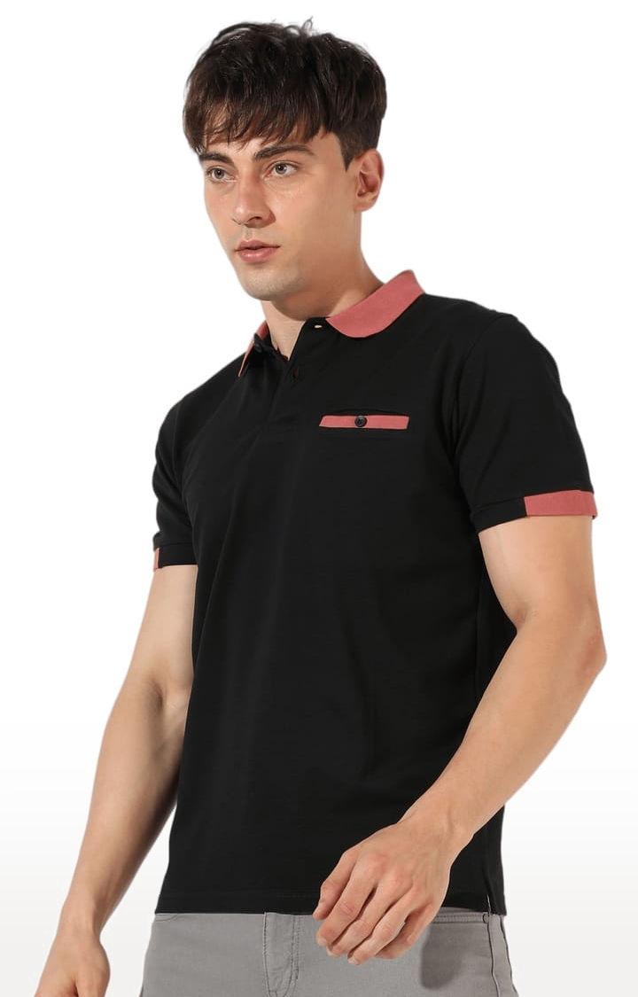 CAMPUS SUTRA | Men's Black Cotton Solid Polo T-Shirt 0