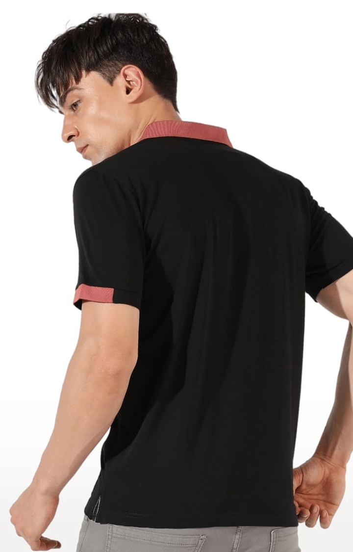 CAMPUS SUTRA | Men's Black Cotton Solid Polo T-Shirt 3