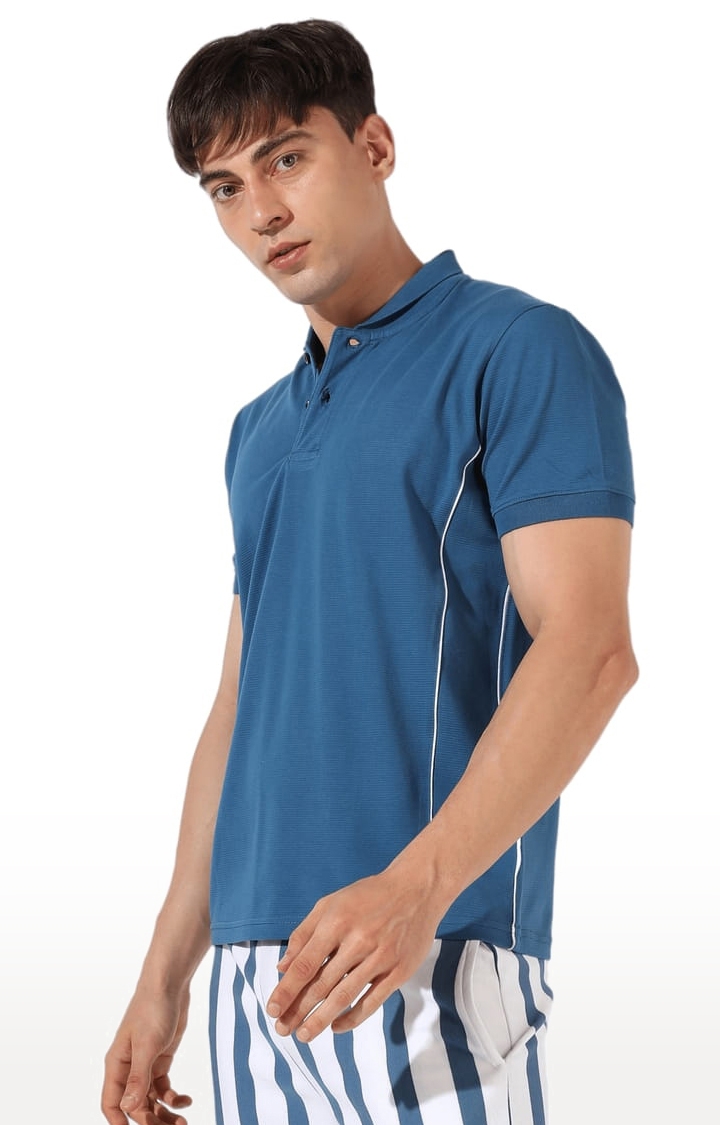 Men's Blue Cotton Solid Polo T-Shirt