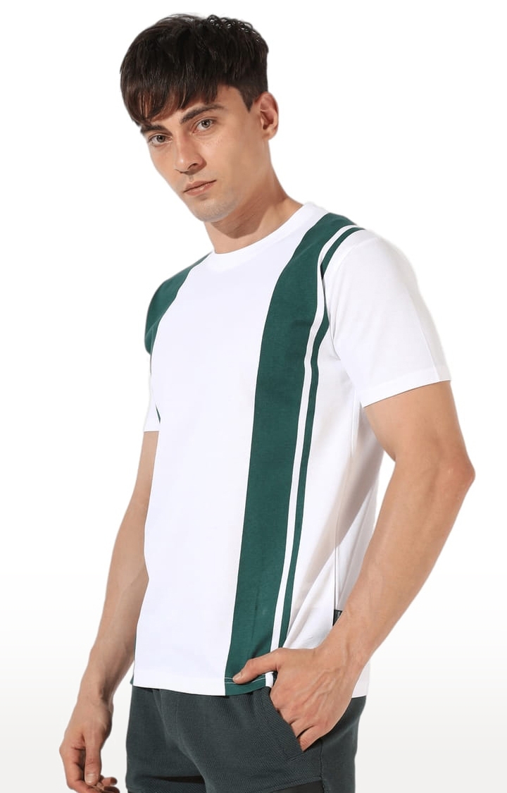 CAMPUS SUTRA | Men's White Cotton Colourblock Regular T-Shirt