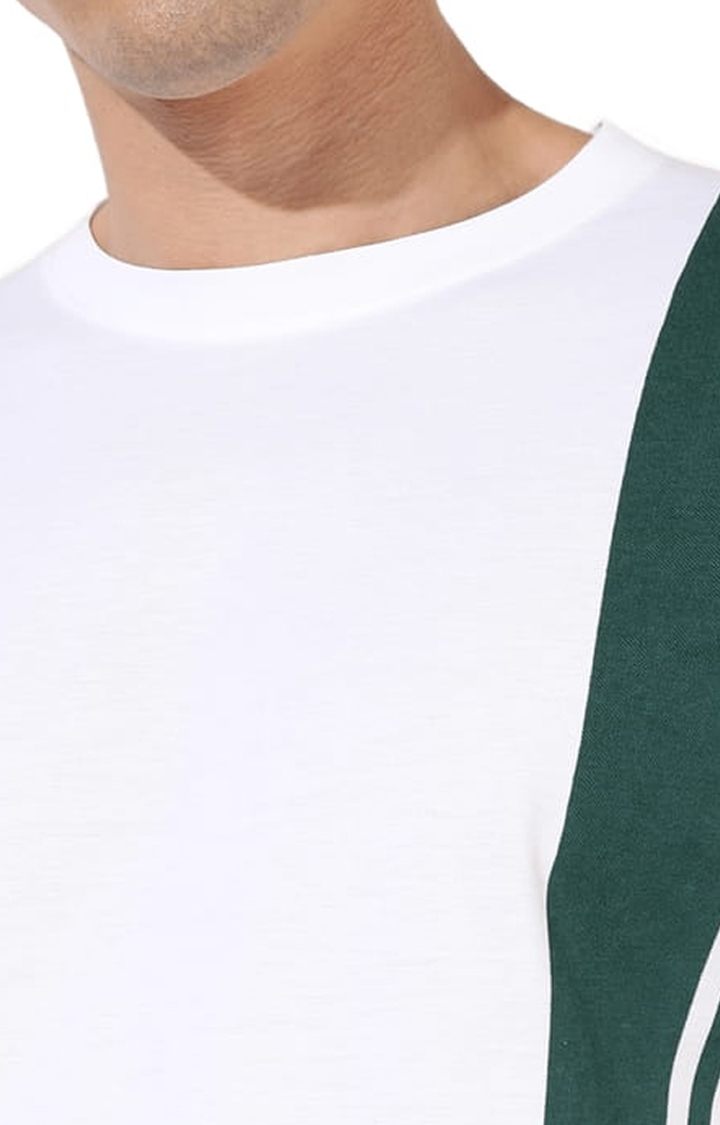 Men's White Cotton Colourblock Regular T-Shirt