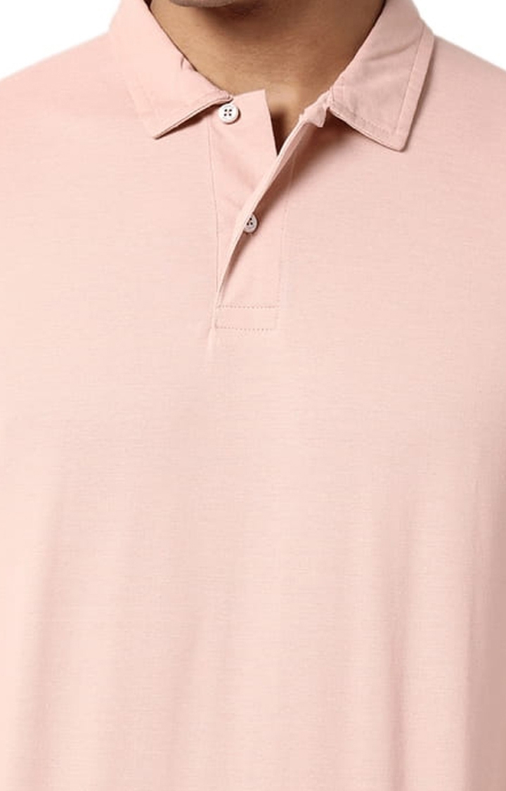 Men's Peach Cotton Solid Polo T-Shirt
