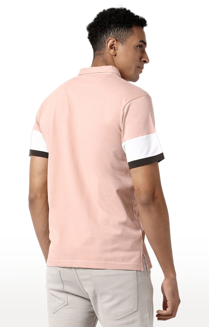 Men's Peach Cotton Solid Polo T-Shirt