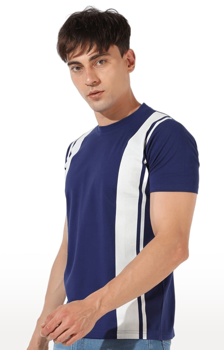CAMPUS SUTRA | Men's Blue Cotton Colourblock Regular T-Shirt