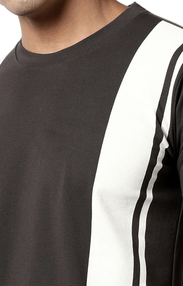 Men's Grey Striped Regular T-Shirts