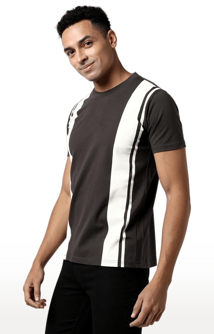 Men's Grey Cotton Colourblock Regular T-Shirts