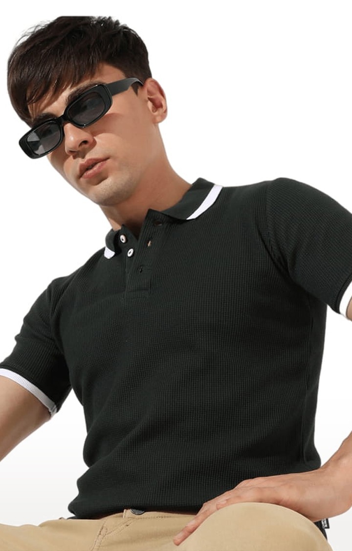 Men's Green Cotton Solid Polo T-Shirt