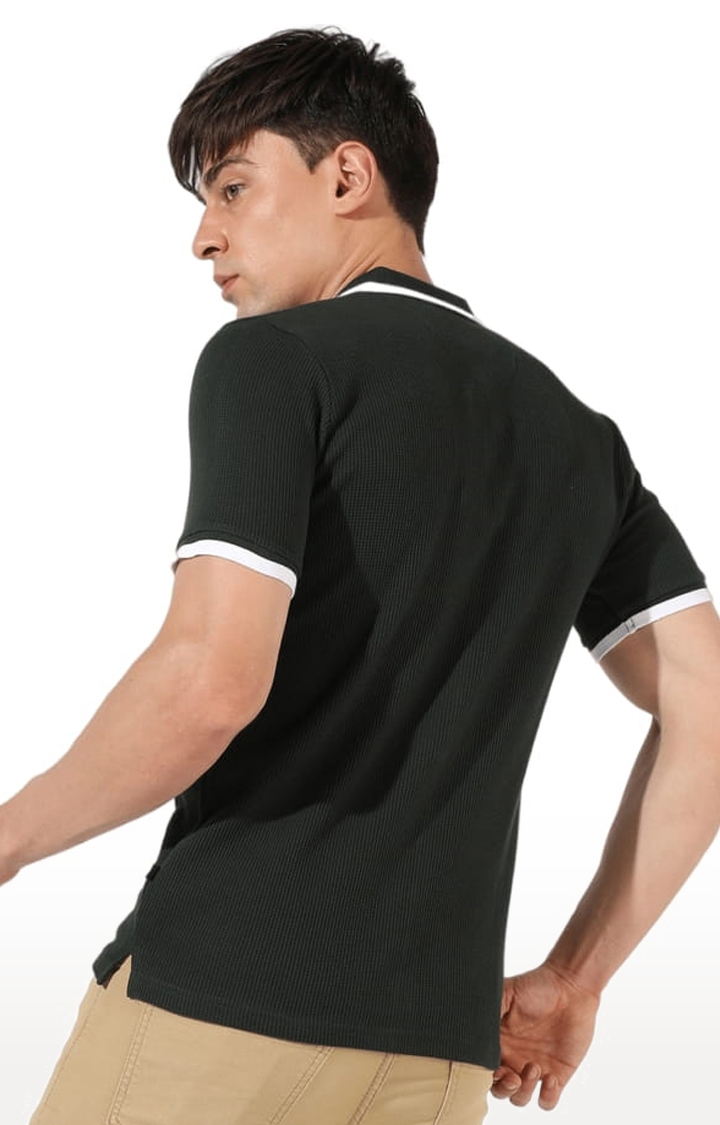 Men's Green Cotton Solid Polo T-Shirt