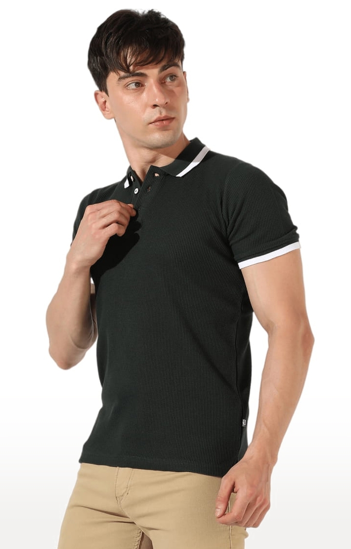 CAMPUS SUTRA | Men's Green Cotton Solid Polo T-Shirt