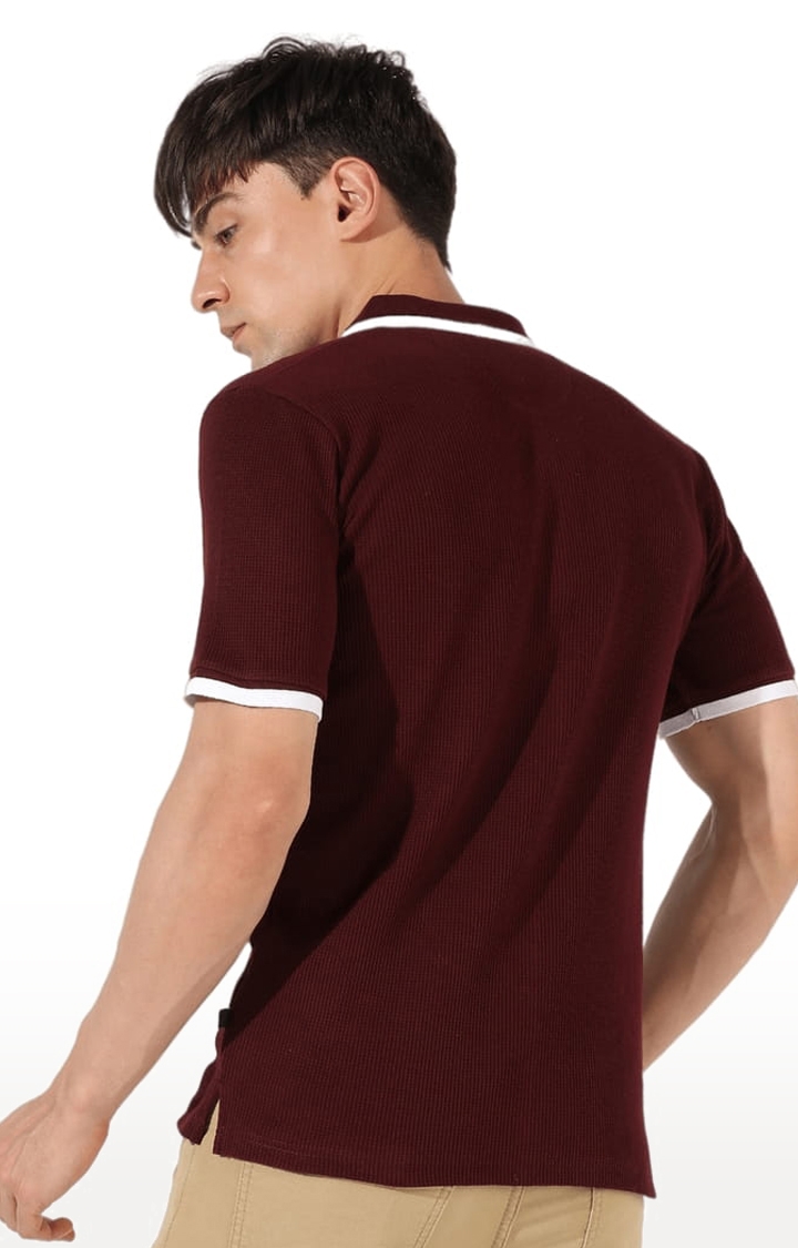 Men's Maroon Cotton Solid Polo T-Shirt