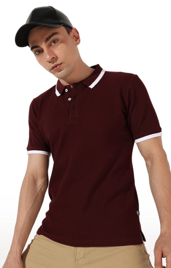 Men's Maroon Cotton Solid Polo T-Shirt