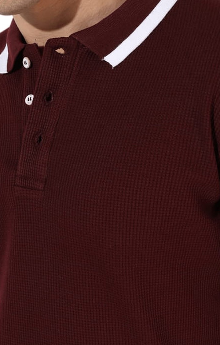 Men's Maroon Cotton Solid Polo T-Shirt