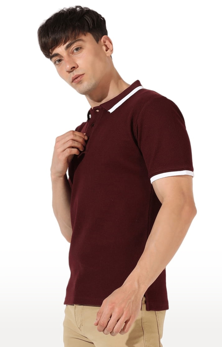 CAMPUS SUTRA | Men's Maroon Cotton Solid Polo T-Shirt