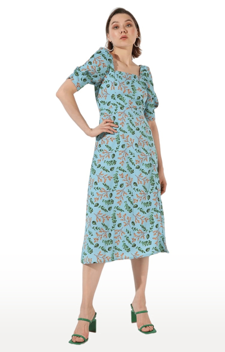 CAMPUS SUTRA | Women's Blue Polyester Floral Print Sheath Dress