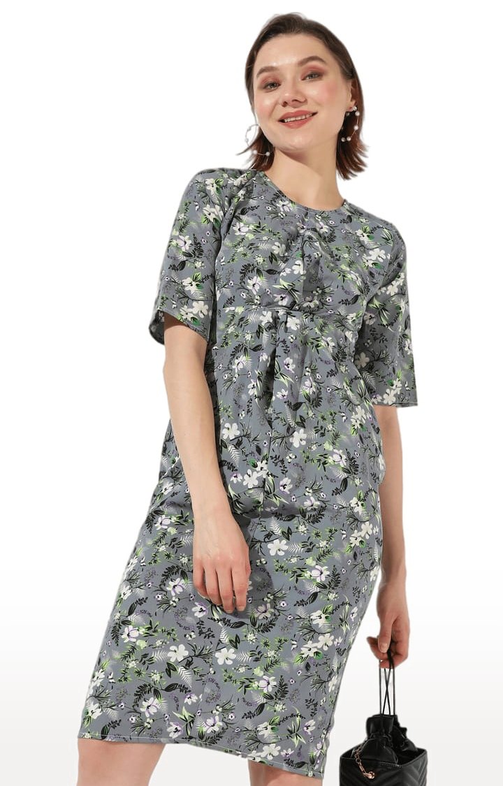 Women's Grey Floral Sheath Dress