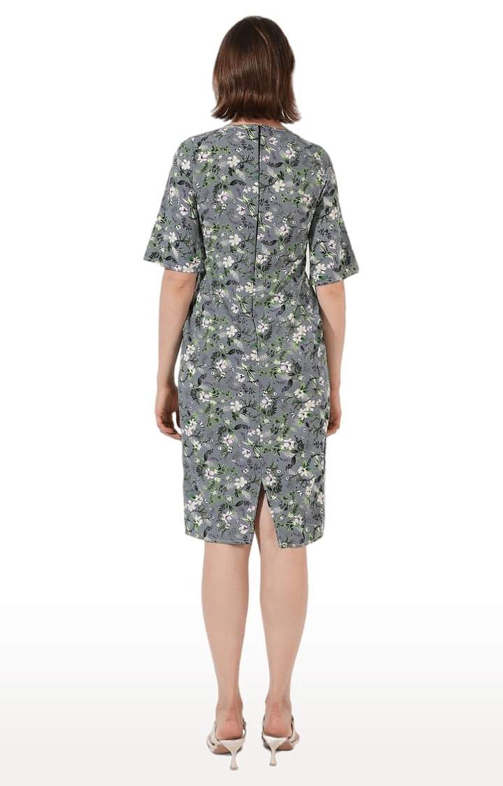 Women's Grey Floral Sheath Dress