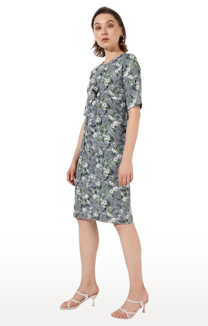 Women's Grey Floral Sheath Dress