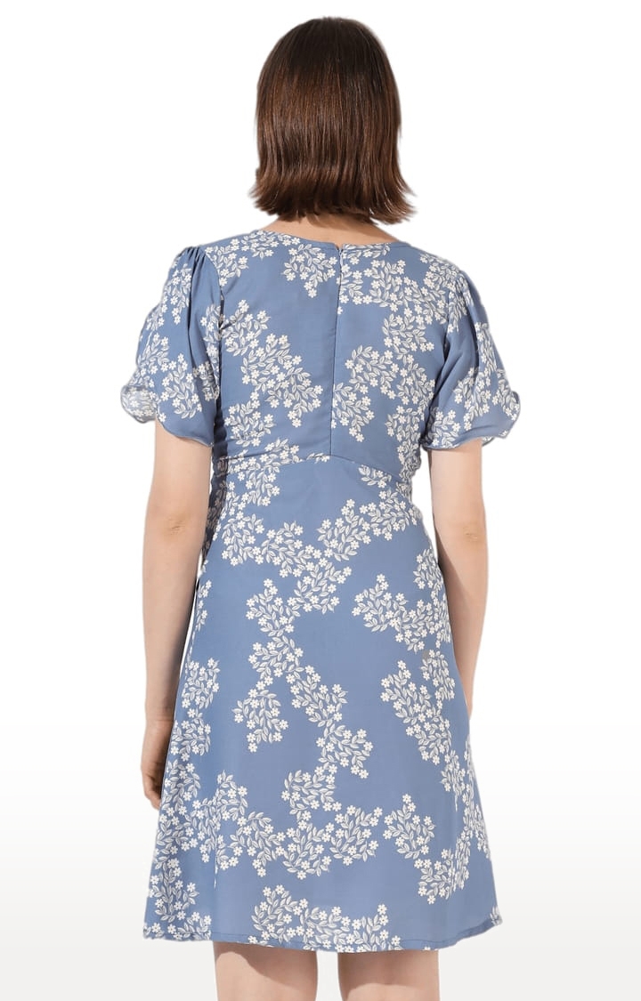 Women's Blue Polyester Floral Print Sheath Dress