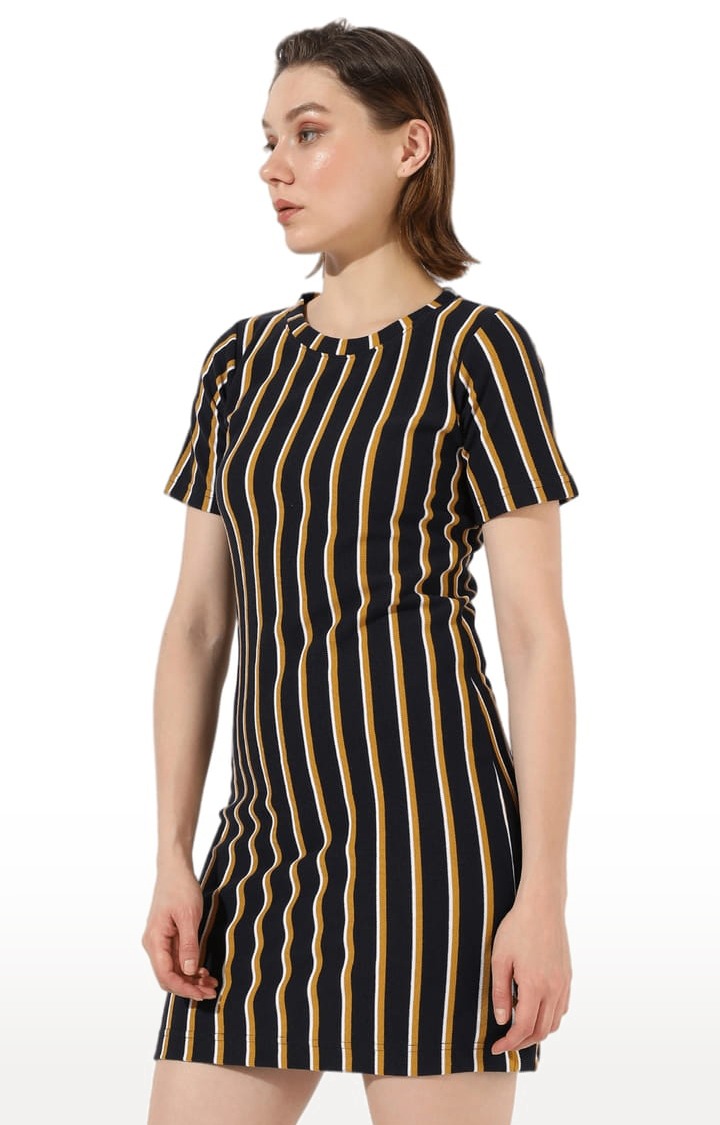 Women's Black Striped Sheath Dress