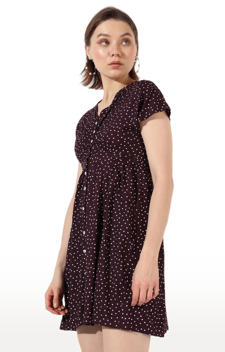 Women's Maroon Polyester Printed Shift Dress
