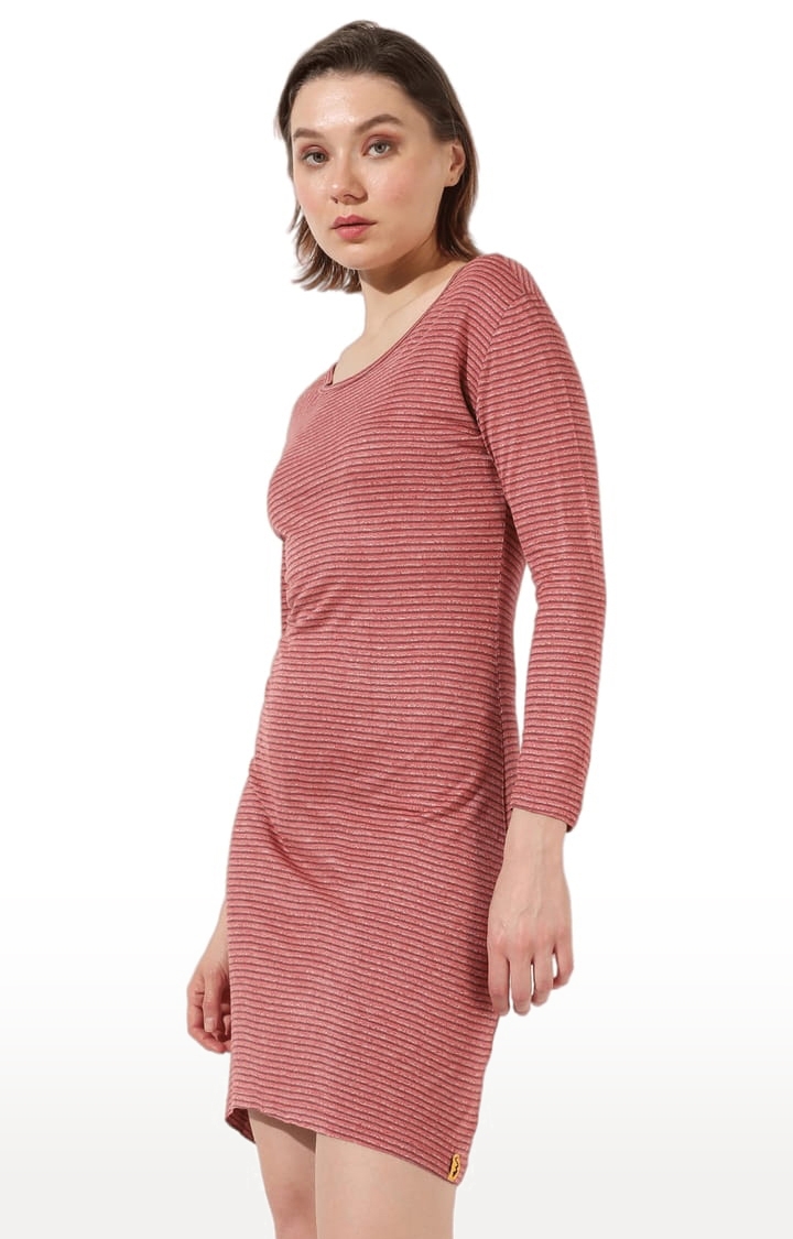 Women's Pink Polyester Striped Sheath Dress