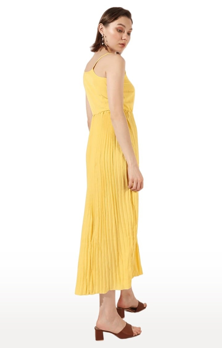 Women's Yellow Crepe Solid Fit & Flare Dress