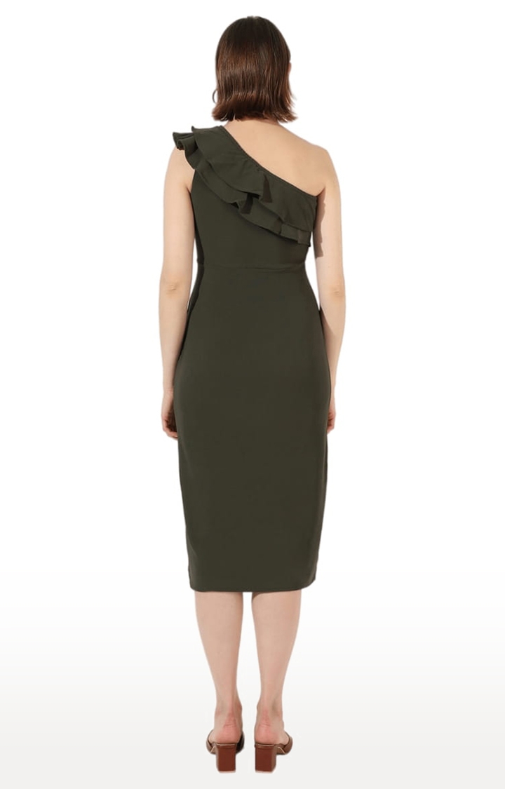 Women's Green Polyester Solid Asymmetric Dress