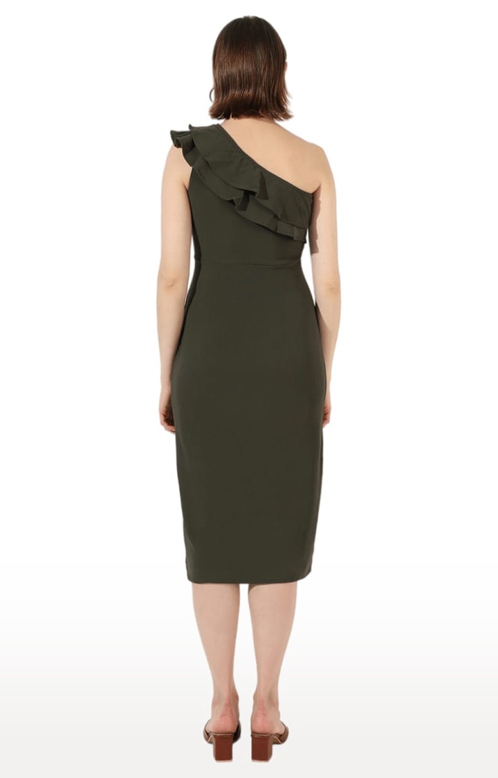 Women's Green Solid Asymmetric Dress