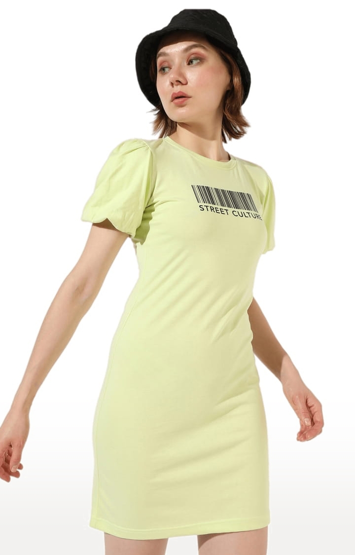 Women's Green Polyester Graphic Print Shift Dress