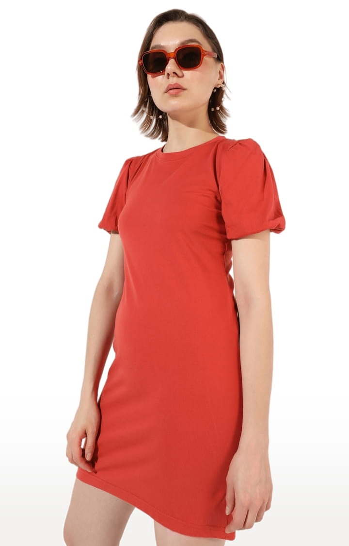 Women's Red Polyester Solid Sheath Dress