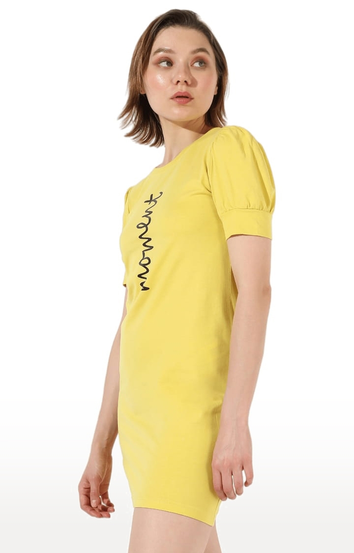 Women's Yellow Polyester Solid Shift Dress