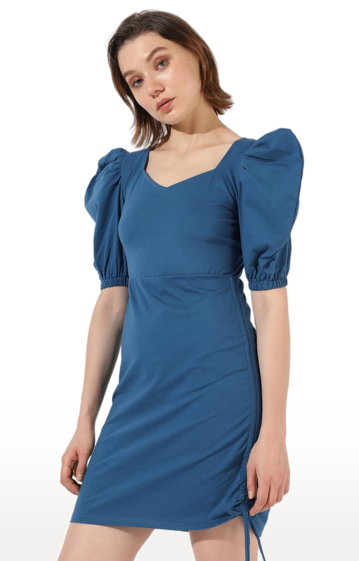 CAMPUS SUTRA | Women's Blue Crepe Solid Bodycon Dress