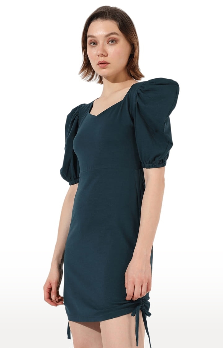 CAMPUS SUTRA | Women's Green Crepe Solid Sheath Dress