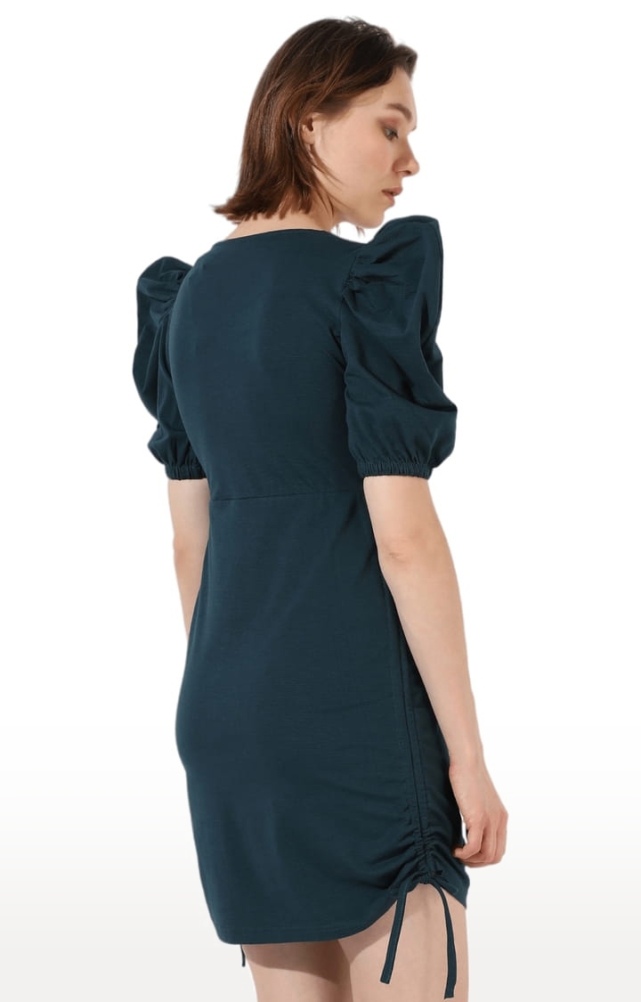 Women's Green Crepe Solid Sheath Dress