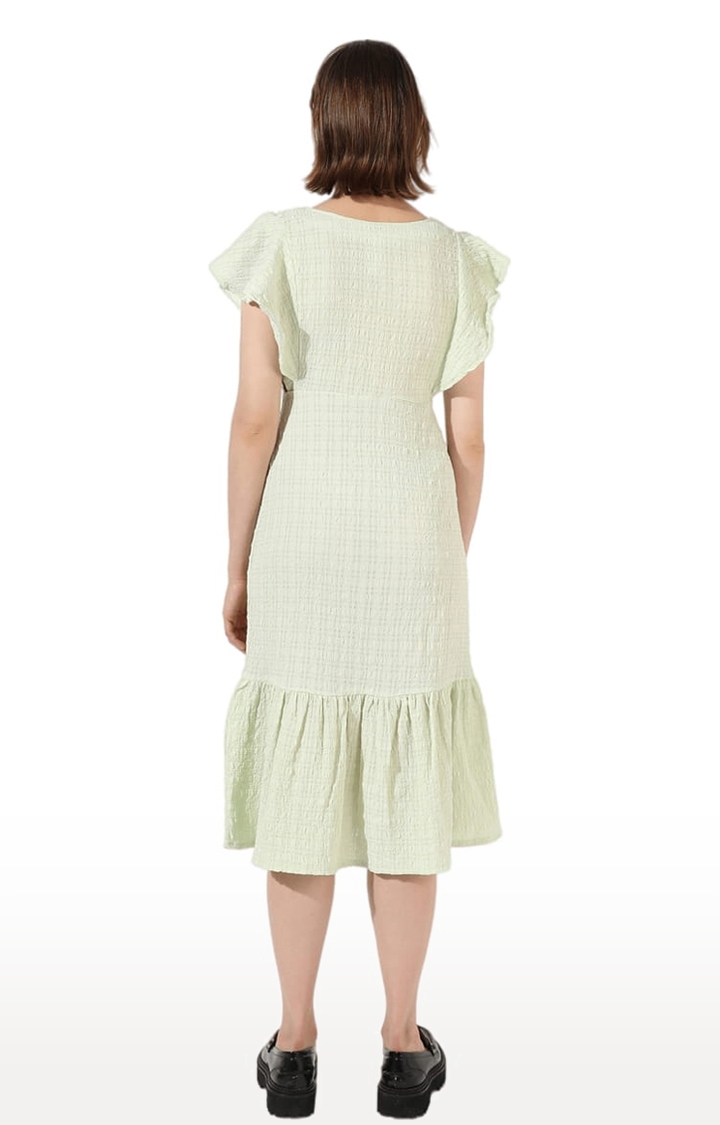 Women's Green Crepe Solid Tiered Dress