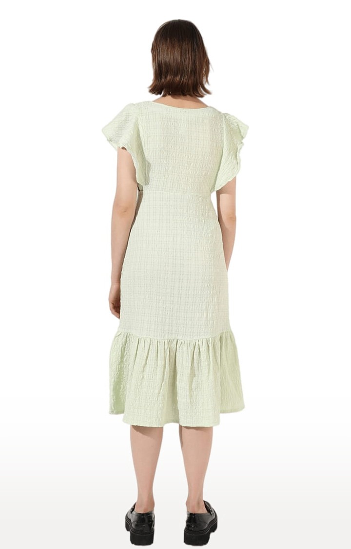 Women's Green Solid Tiered Dress