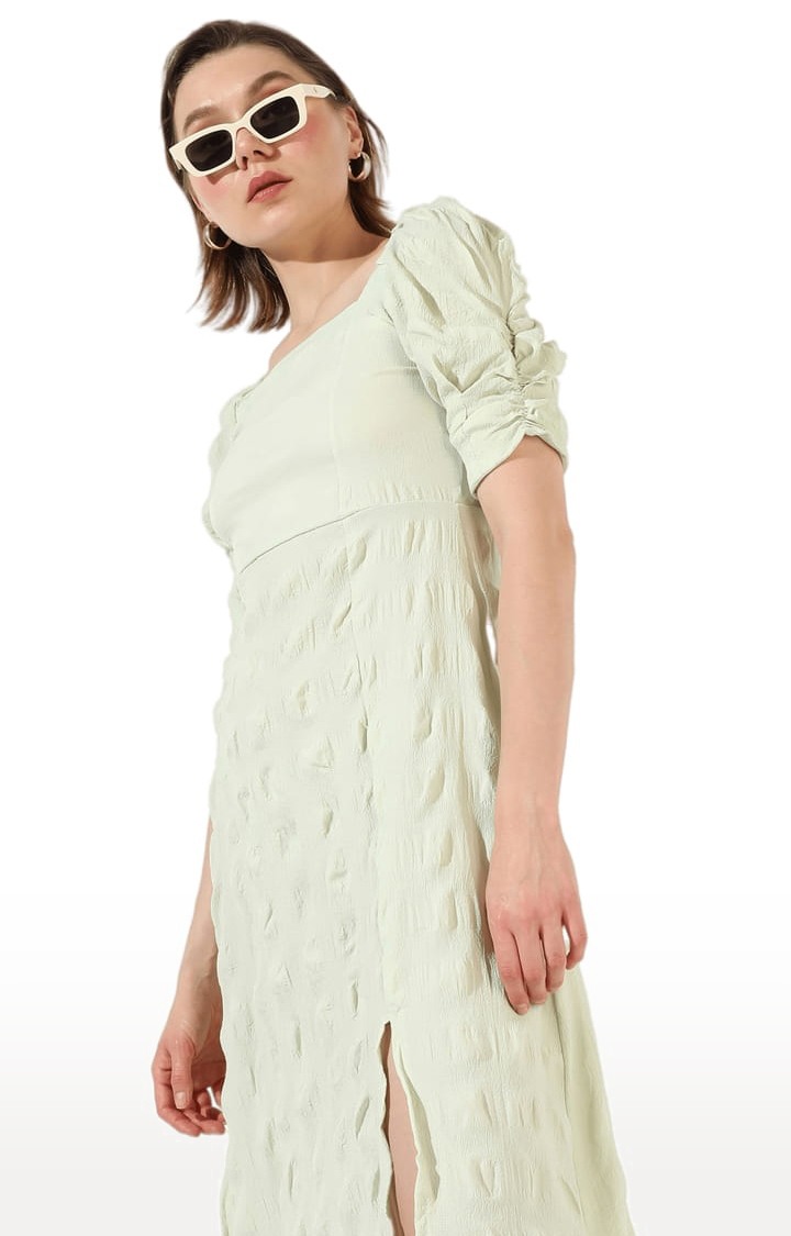 Women's Green Crepe Solid Shift Dress