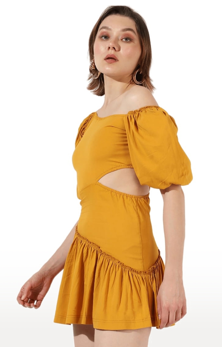 CAMPUS SUTRA | Women's Yellow Pure Cotton Solid Tiered Dress