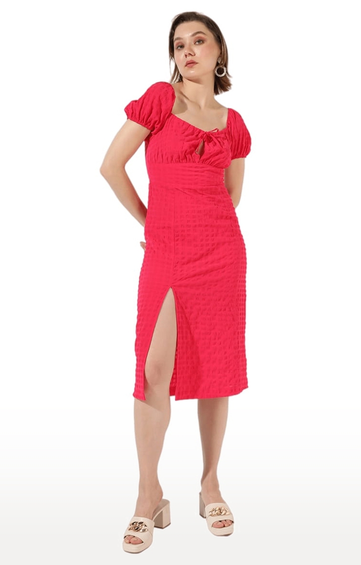Women's Red Crepe Solid Sheath Dress