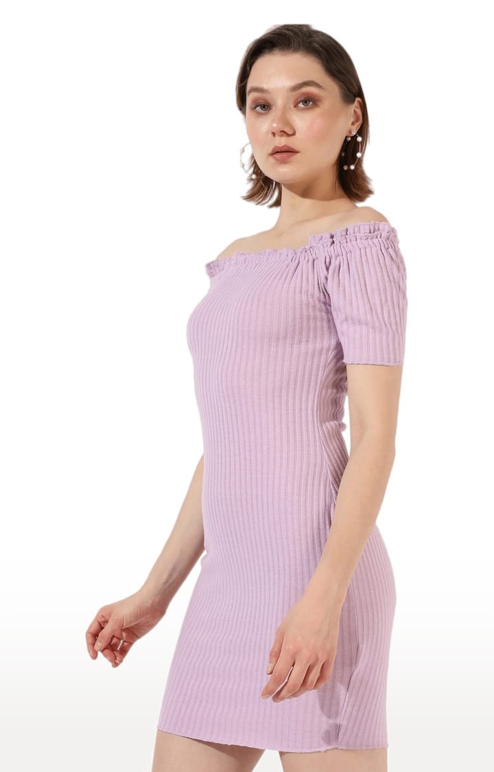 Women's Purple Polyester Solid Bodycon Dress