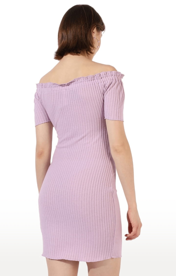 Women's Purple Polyester Solid Bodycon Dress