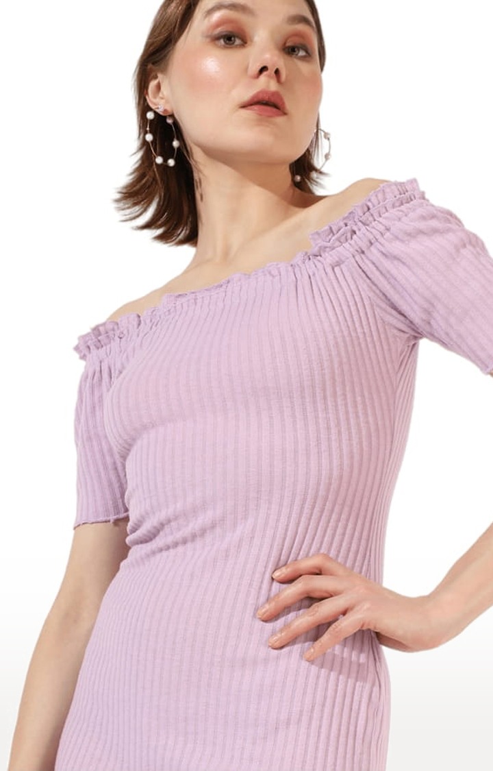 Women's Purple Polyester Solid Bodycon Dress