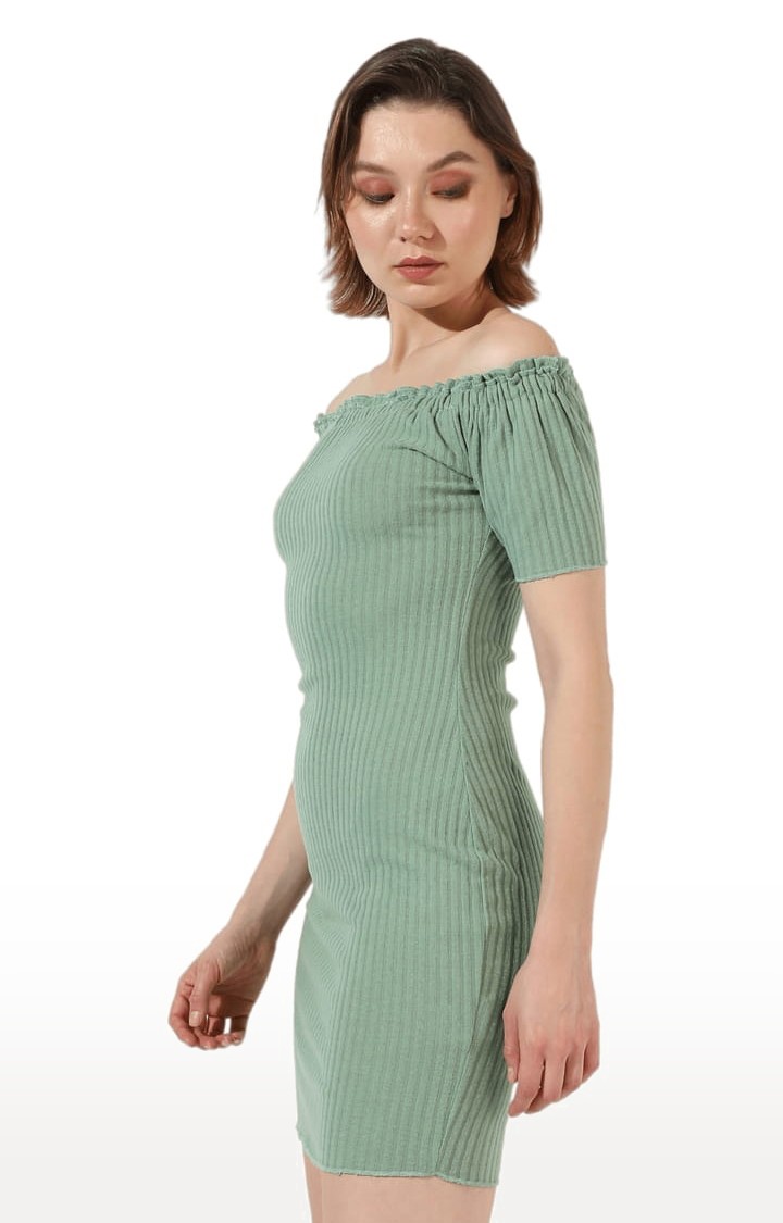 Women's Green Polyester Solid Bodycon Dress