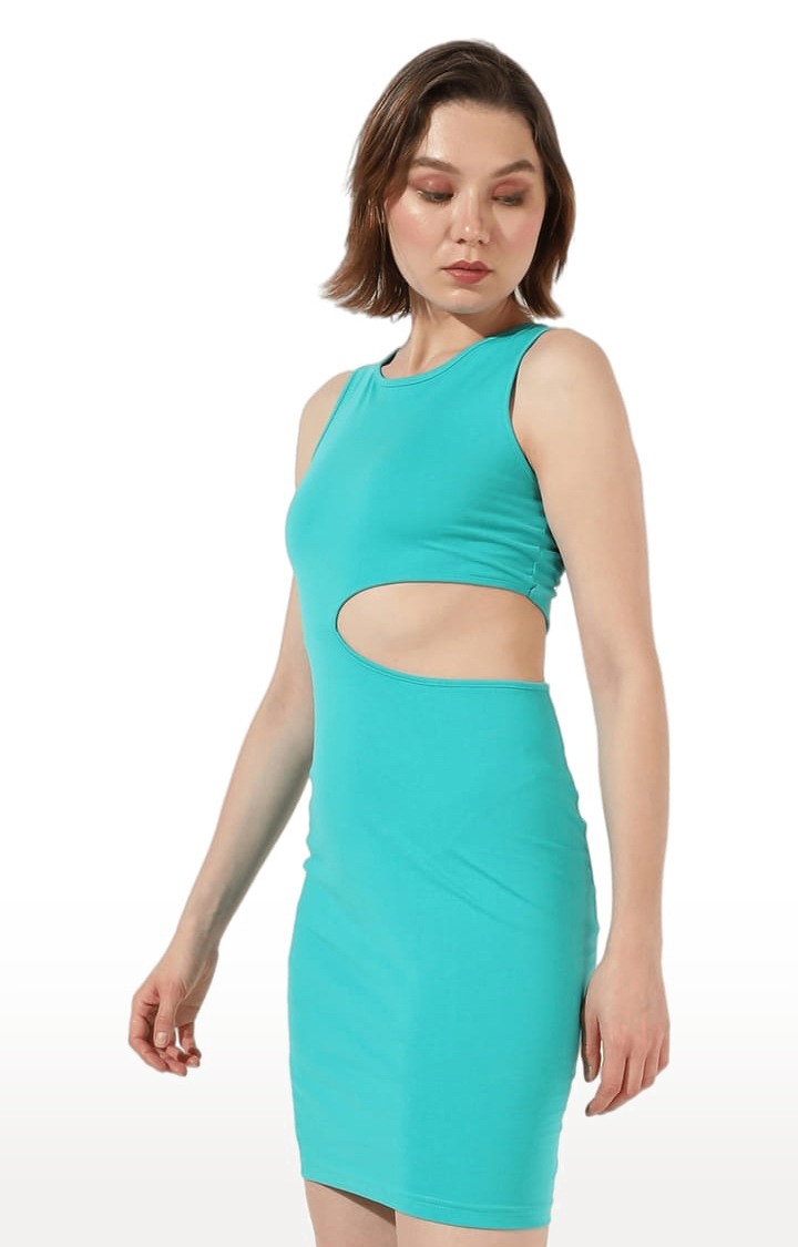 Women's Blue Solid Bodycon Dress