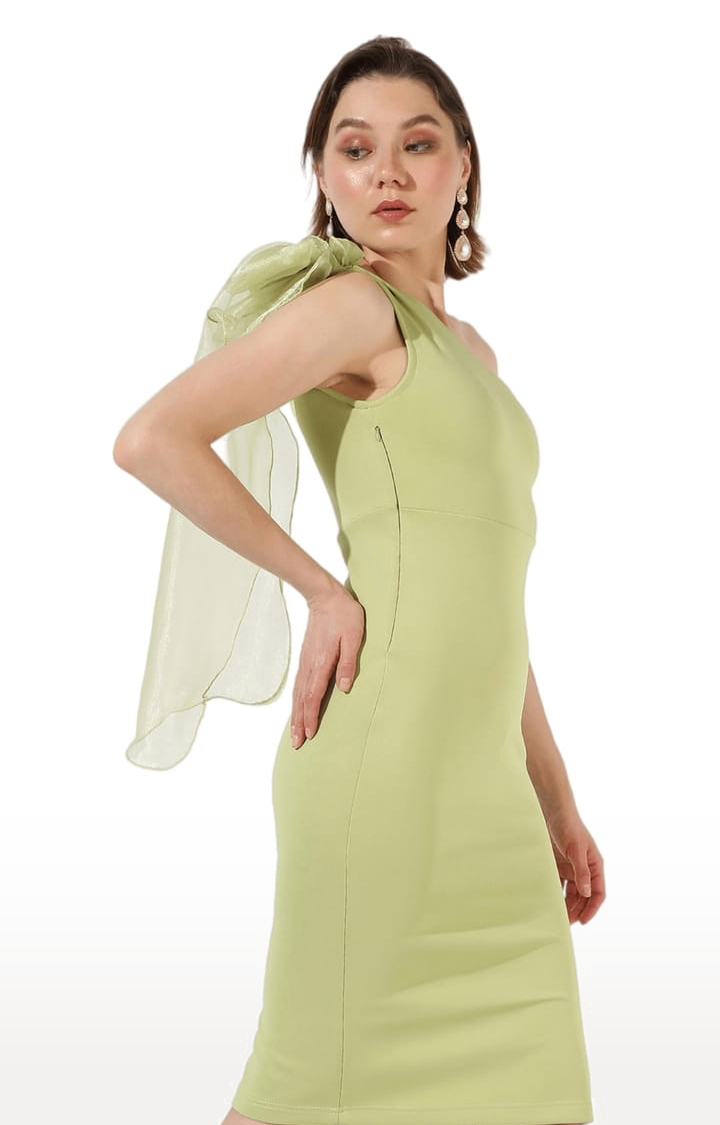 Women's Green Polyester Solid Bodycon Dress