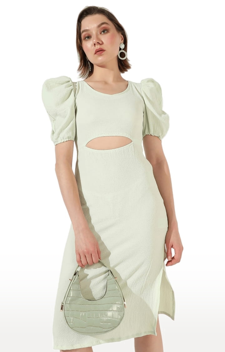 Women's Green Polyester Solid Sheath Dress